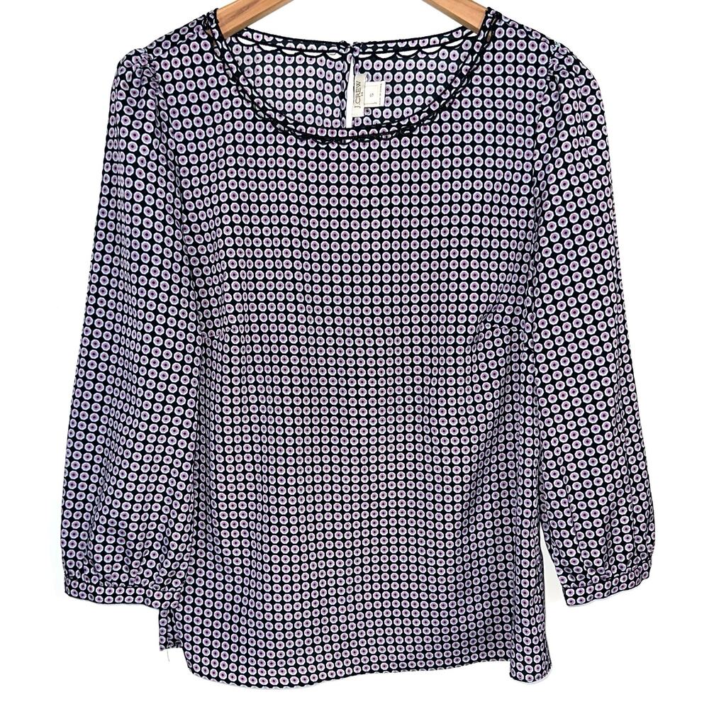 JCrew Black Purple Geometric Printed 3/4 Sleeve Blouse Size Small